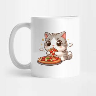 cute cat fat eat pizza slice cartoon illustration Mug